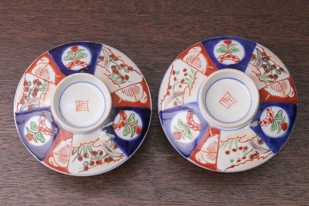 アンティーク雑貨　アンティーク　大正〜昭和初期　色絵茶碗2客セット