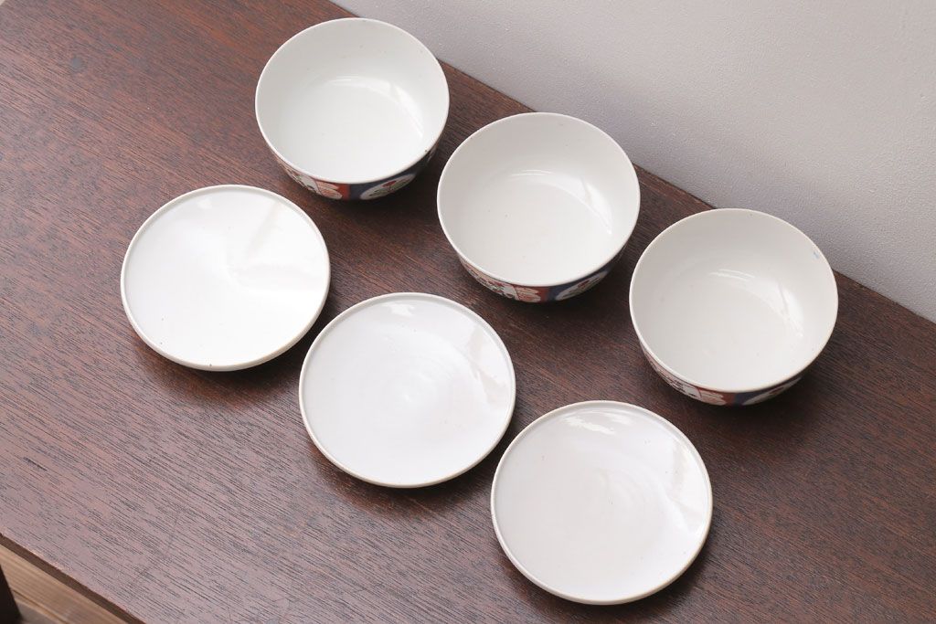アンティーク雑貨　アンティーク　大正〜昭和初期　色絵茶碗3客セット