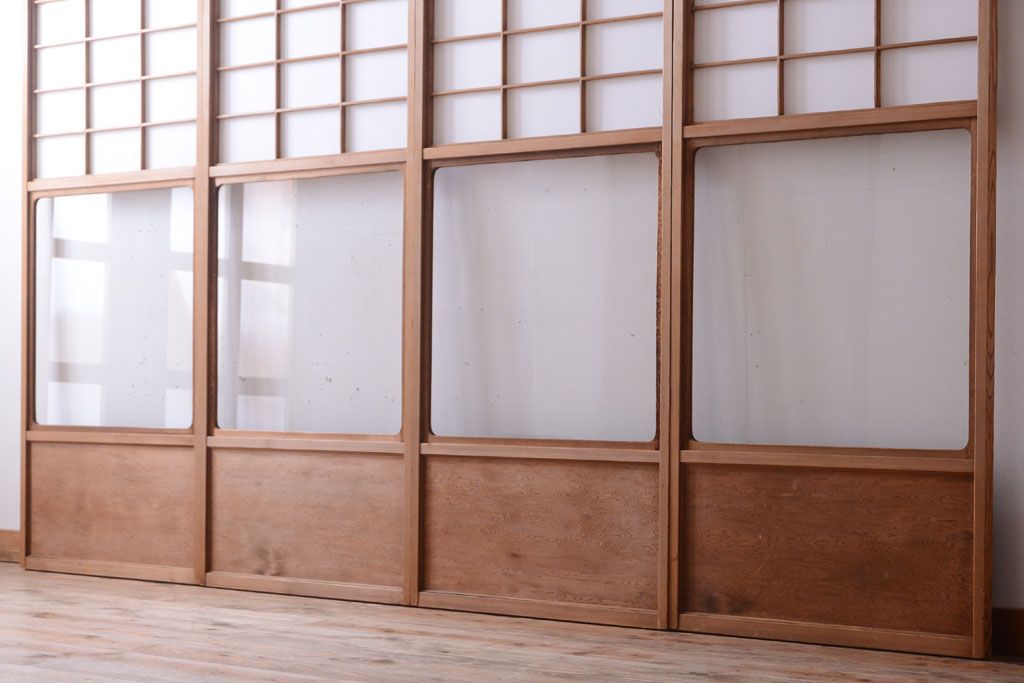 中古　直ガラス障子戸4枚セット(雪見障子戸、引き戸、擦り上げ障子戸、擦上障子戸)(2)