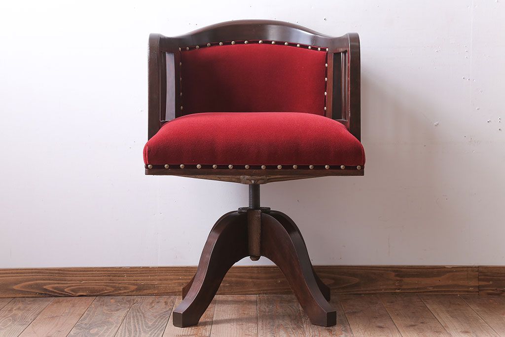 アンティーク家具　和製アンティーク　古いナラ材のシックな回転椅子(2)