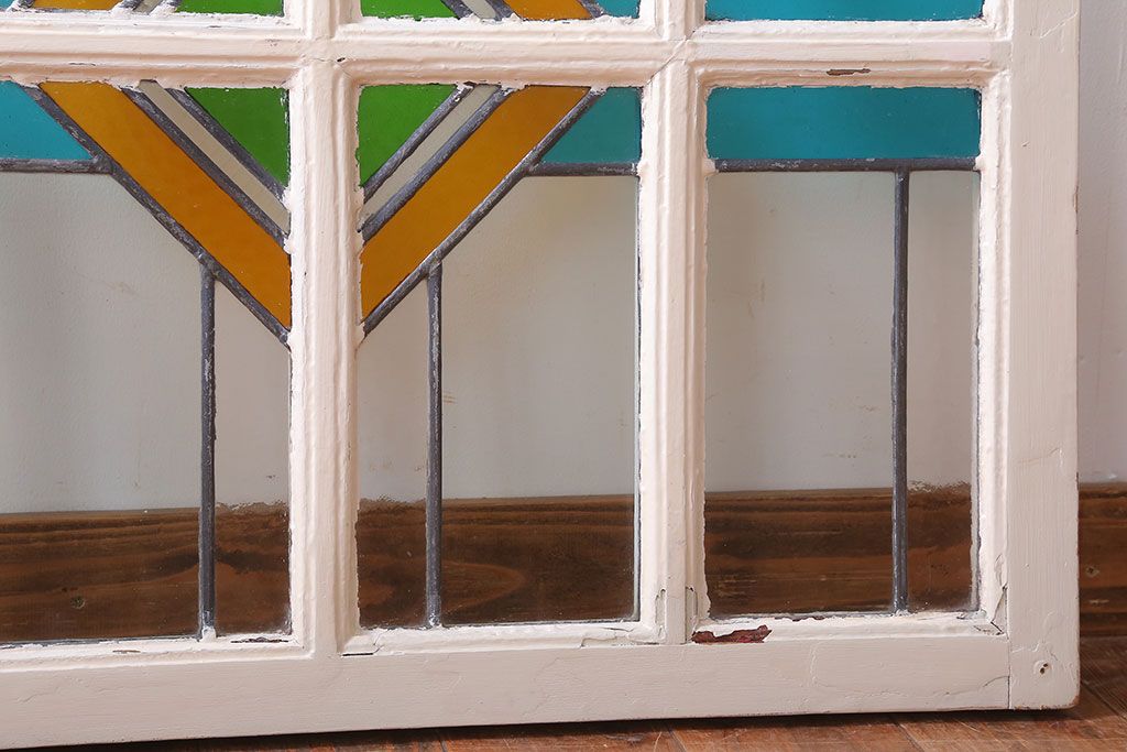 アンティーク雑貨　イギリスアンティーク　フレームがおしゃれなステンドグラスの小窓(明り取り)(2)