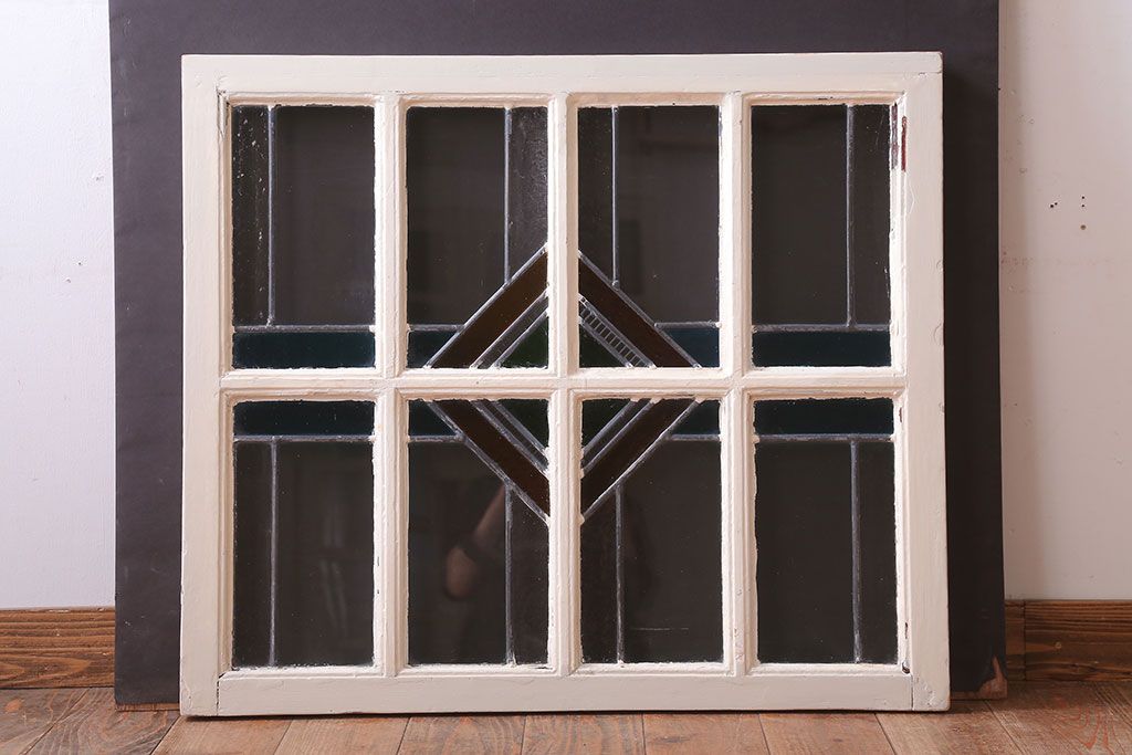 アンティーク雑貨　イギリスアンティーク　フレームがおしゃれなステンドグラスの小窓(明り取り)(3)