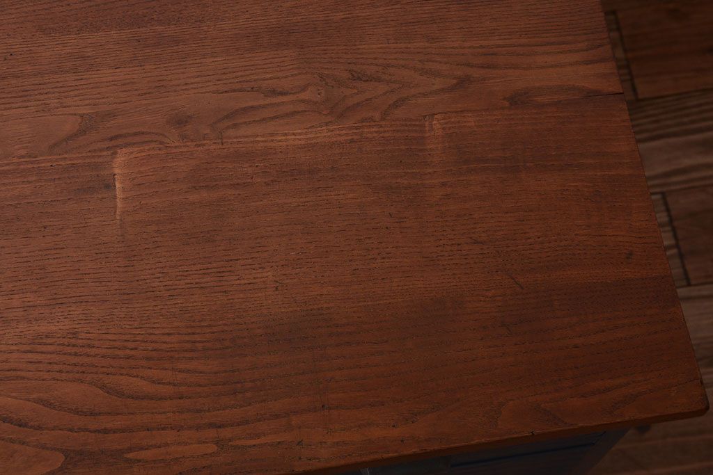 アンティーク家具　アンティーク 古い木製のネイビーペイント片袖机
