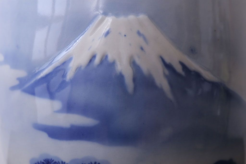 アンティーク雑貨　古民具・骨董　富士山　鶴松の図　古い瀬戸火鉢