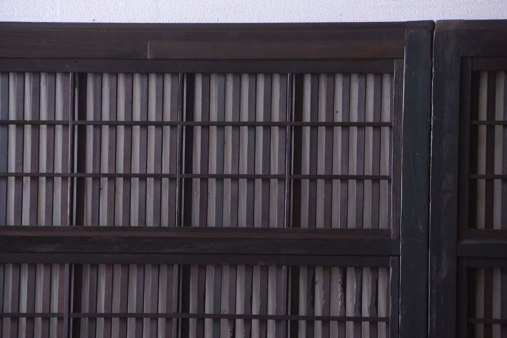 古民具・骨董　裏障子付き!モールガラス帯のアンティーク格子戸2枚セット