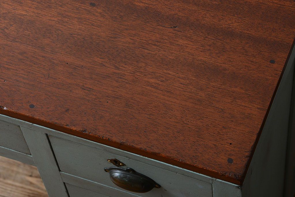 アンティーク家具　アンティーク 古い木製のペイント片袖机
