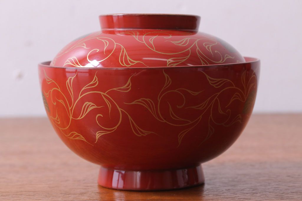 アンティーク 昭和十四年 輪島朱塗 桐蒔絵木製椀10客(3