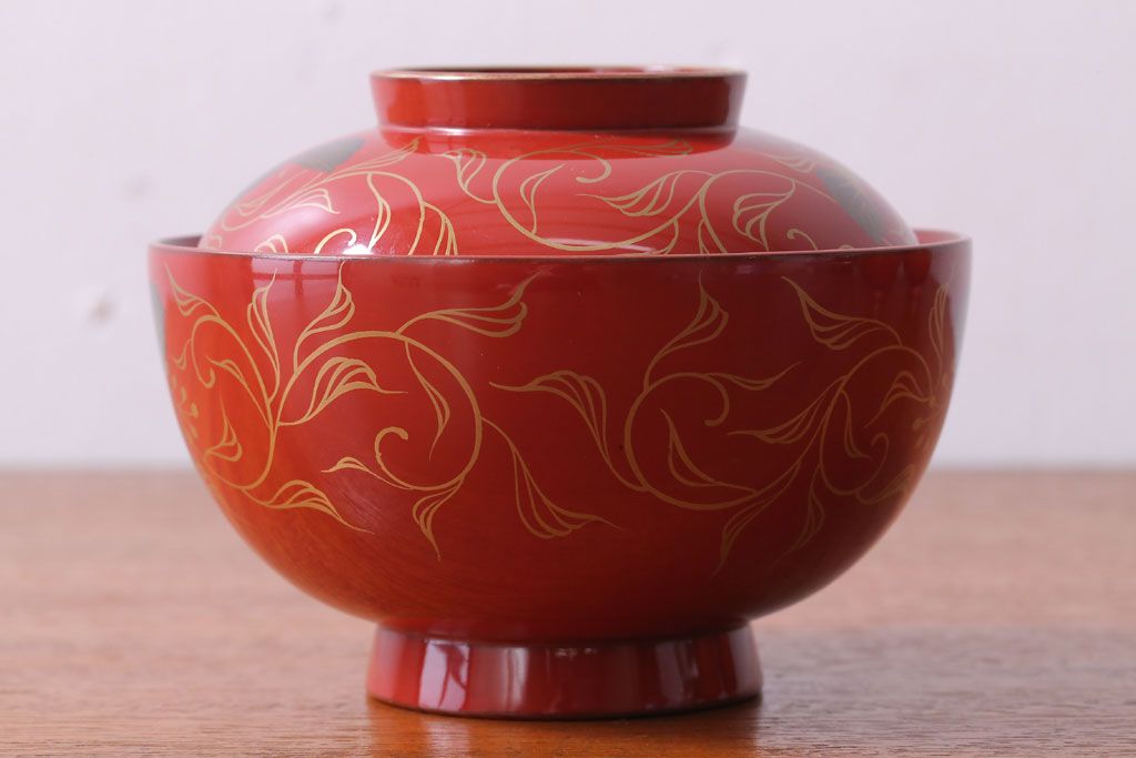 アンティーク　昭和十四年　輪島朱塗　桐蒔絵木製椀10客(3)