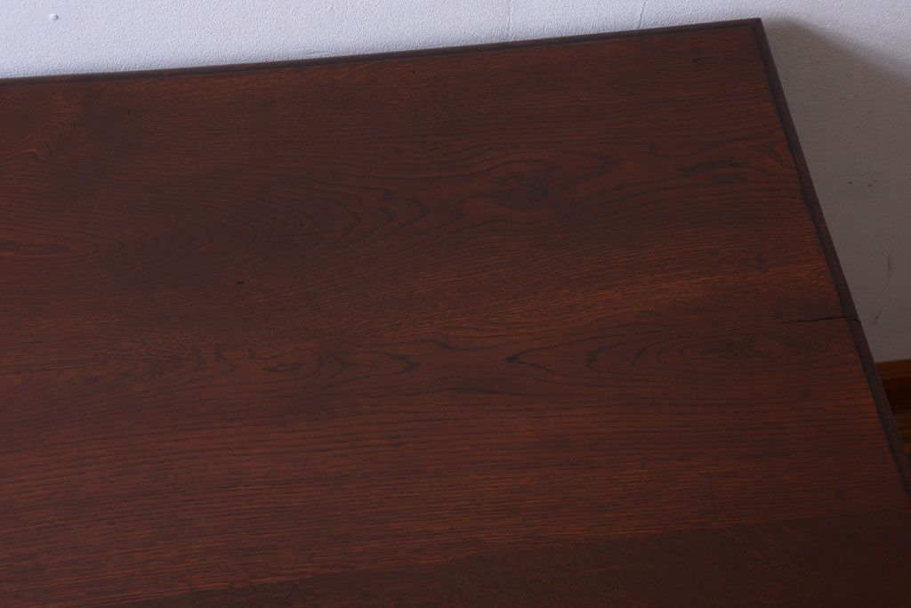アンティーク家具　大正ロマン　透かし彫り!古いナラ材の上質な片袖机(デスク)