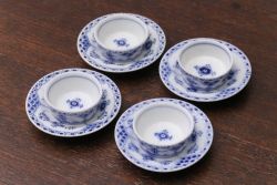 アンティーク雑貨　中古　ROYAL COPENHAGEN(ロイヤルコペンハーゲン)　BLUE FLUTED FULL LACE(ブルーフルーテッド フルレース) 小皿&ソーサー4客セット(洋食器)