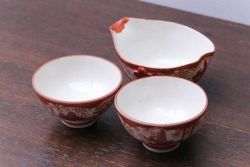 アンティーク雑貨　古民具・骨董　明治〜大正　九谷赤絵茶碗など3点セット