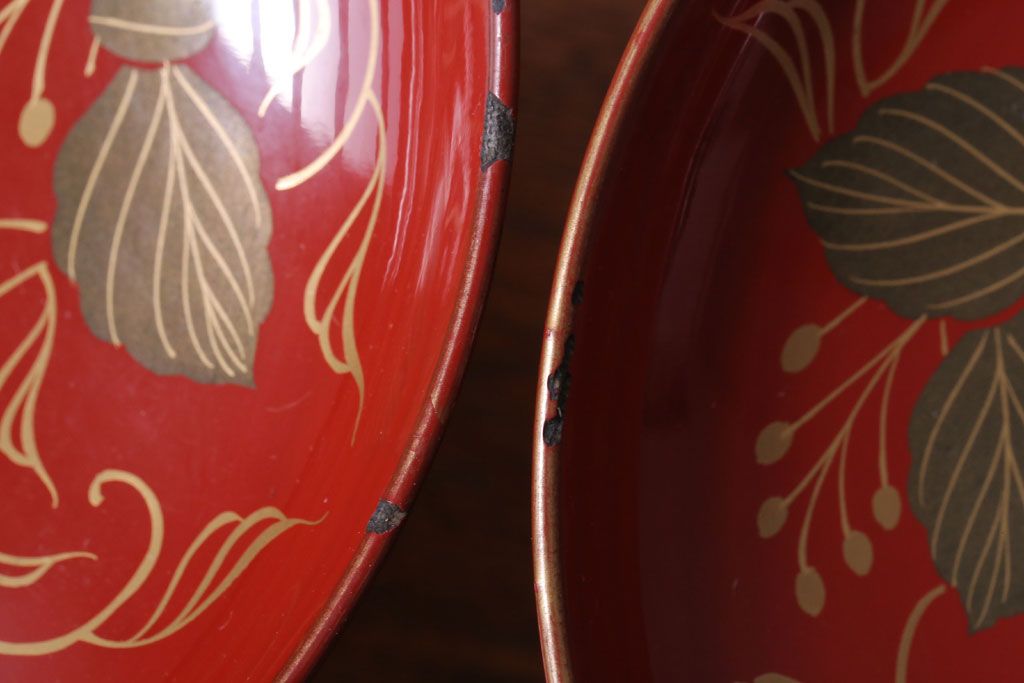 アンティーク雑貨　和製アンティーク　昭和十四年　輪島朱塗　桐蒔絵の木製香台10客セット