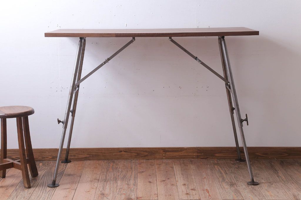 ラフジュオリジナル　高さ調節可能!鉄脚折りたたみテーブル(作業台)(1)