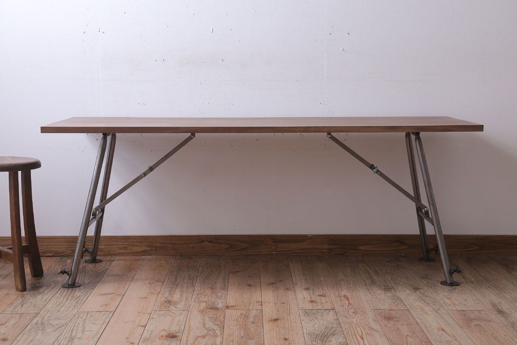 ラフジュオリジナル　高さ調節可能!鉄脚折りたたみテーブル(作業台)(2)