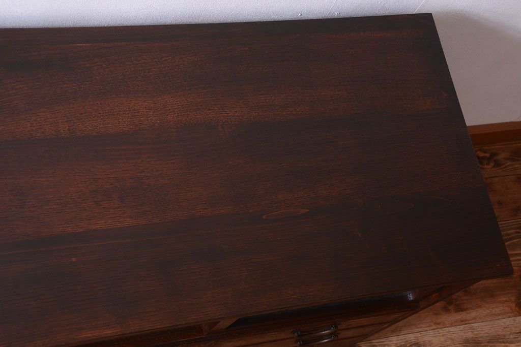 アンティーク家具　古民具・骨董　明治〜大正　高級品!前面欅材の結霜ガラス戸ローボード