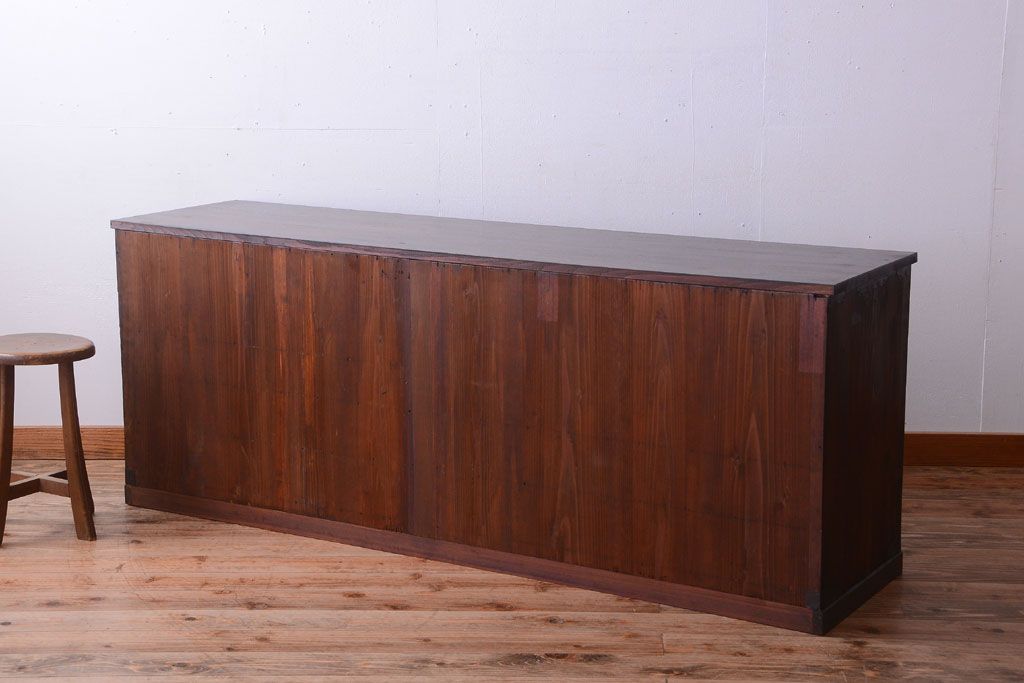 アンティーク家具　古民具・骨董　明治〜大正　高級品!前面欅材の結霜ガラス戸ローボード
