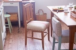 アンティーク家具　和製アンティーク　ブナ材製!アンティークリネン座面のシンプルなダイニングチェア