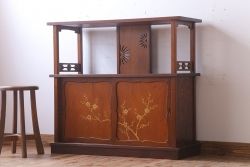 アンティーク家具　和製アンティーク　高級杉材!蒔絵が美しい茶棚(茶箪笥・飾り棚)