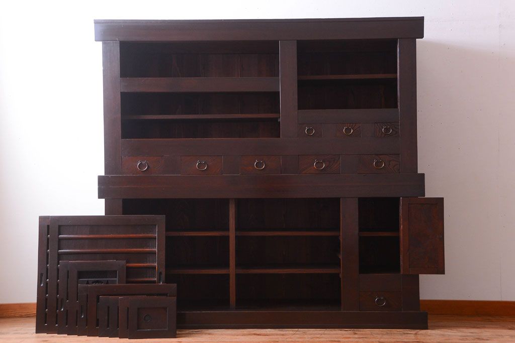 アンティーク家具　古民具・骨董　明治期　特注品!状態の良い変わり型六尺水屋箪笥