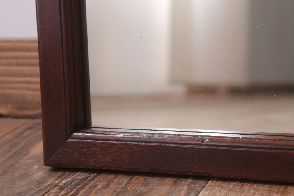 アンティーク雑貨　アンティーク　大正　古い木製フレームの歪み入りミラー(鏡・姿見)