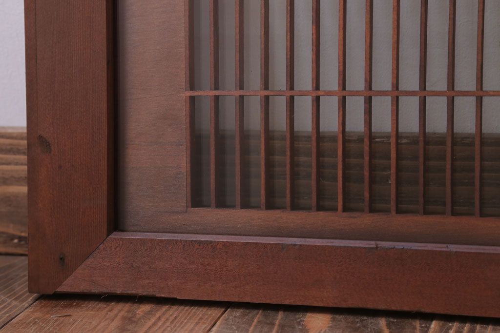 古民具・骨董　古い木の竹梅模様ガラス書院欄間(明かり取り)