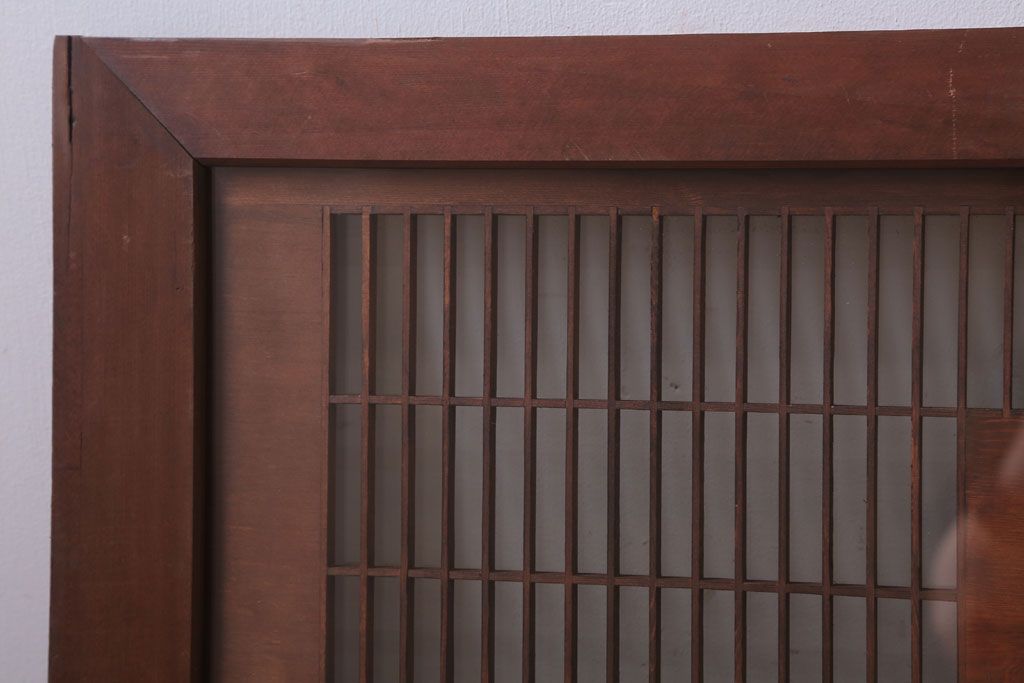 古民具・骨董　古い木の竹梅模様ガラス書院欄間(明かり取り)