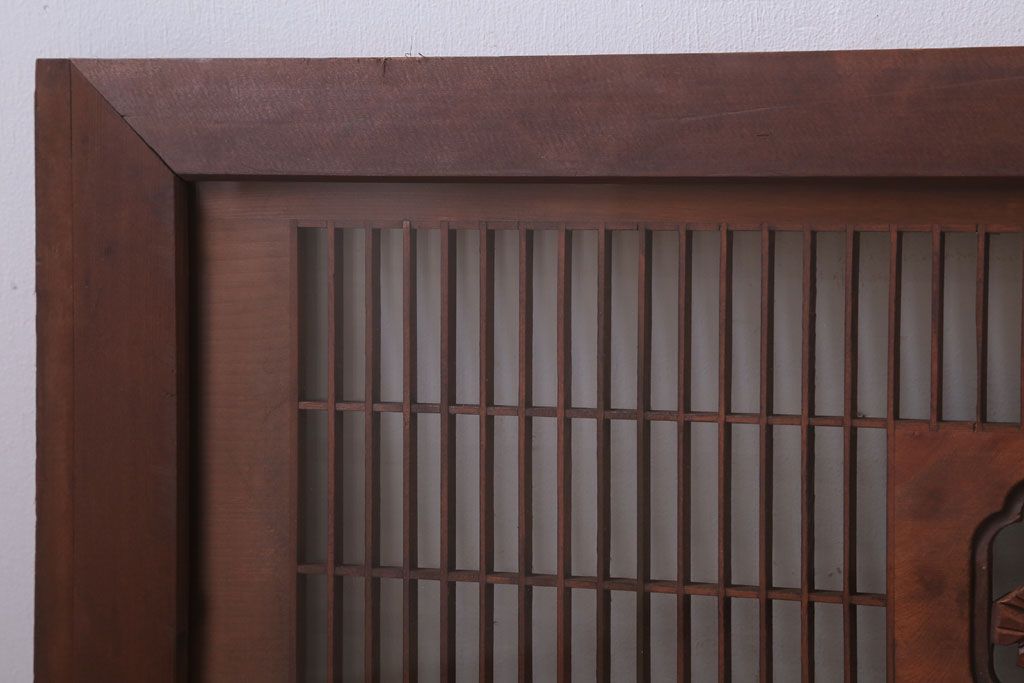 古民具・骨董　古い木の松模様ガラス書院欄間(明かり取り)