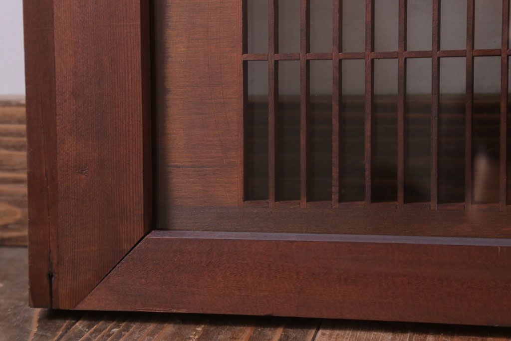 古民具・骨董　松に鷹　古い木のガラス書院欄間(明かり取り)