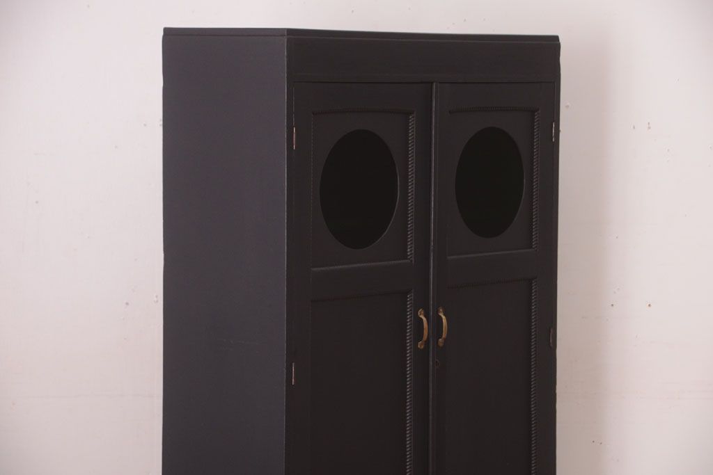 アンティーク家具　アンティークペイント　色ガラス入り!おしゃれなデザインのアンティーク本箱(ブックケース)