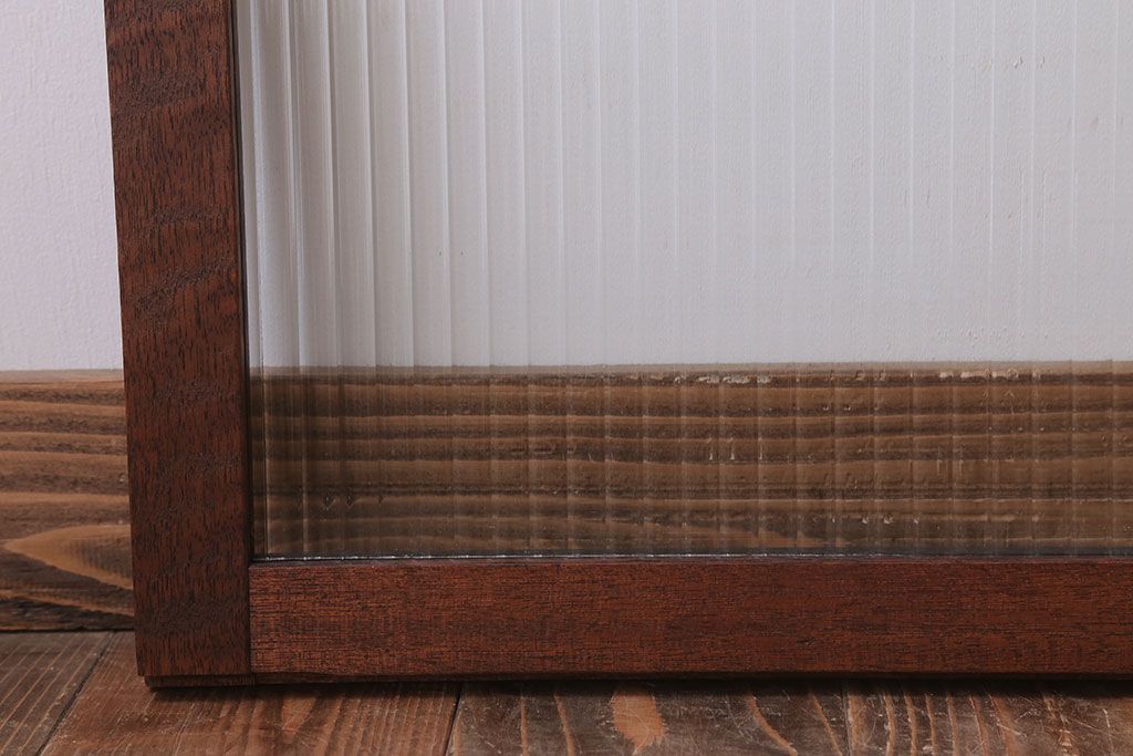 アンティーク　モールガラス入り!レトロな古い木味の引き戸2枚セット(窓)