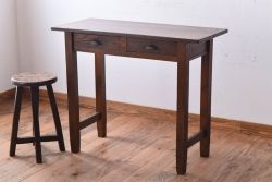 レトロ家具　昭和レトロ　古い木のシンプルな薄型平机(コンソールテーブル)