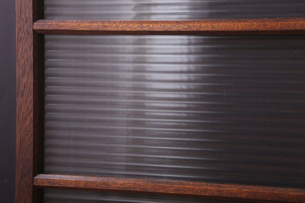 アンティーク　レトロな古い木味のモールガラス入り引き戸2枚セット(窓)