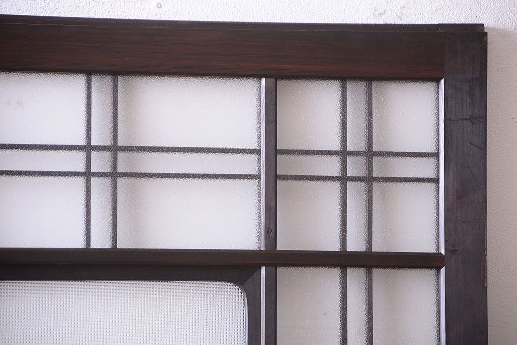 和製アンティーク ダイヤガラスとプレスガラス入り!レトロな古い木の格子引き戸