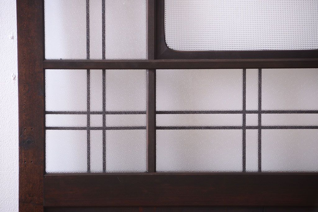 和製アンティーク ダイヤガラスとプレスガラス入り!レトロな古い木の格子引き戸
