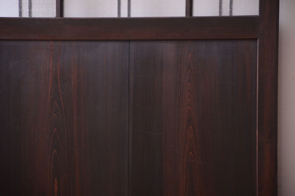 和製アンティーク ダイヤガラスとプレスガラス入り!レトロな古い木の格子引き戸