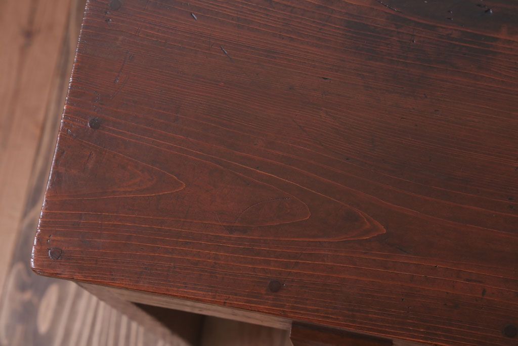 レトロ家具 昭和レトロ 棚・引き出し付き!古い木製の平机(デスク