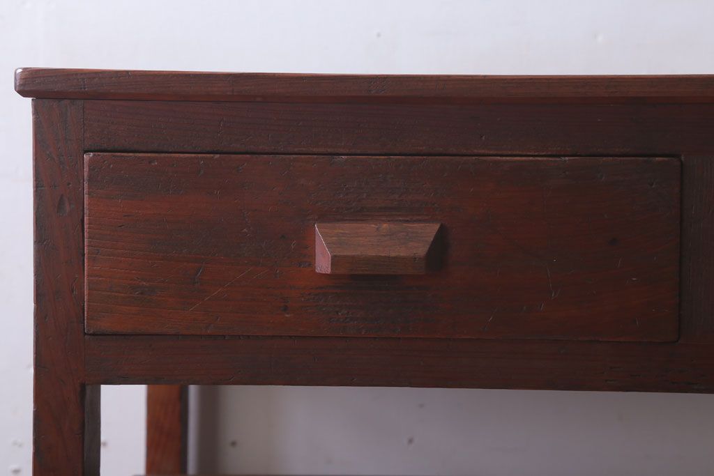 レトロ家具　昭和レトロ　棚・引き出し付き!古い木製の平机(デスク・作業台)