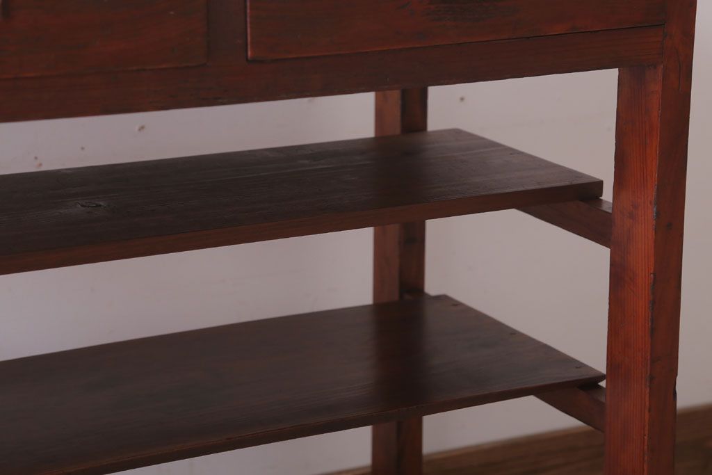 レトロ家具　昭和レトロ　棚・引き出し付き!古い木製の平机(デスク・作業台)
