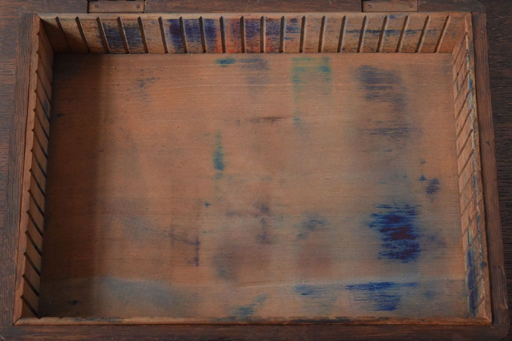 アンティーク雑貨　昭和レトロ　古いナラ材の小箱(印箱)
