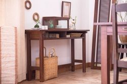 レトロ家具　昭和レトロ　シンプル!古い木の横長平机(3)(コンソールテーブル)
