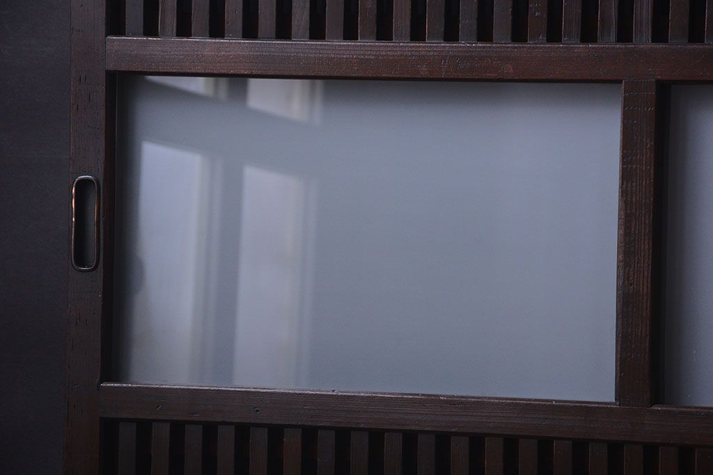 古民具・骨董　裏障子付き!すりガラス帯のアンティーク格子戸