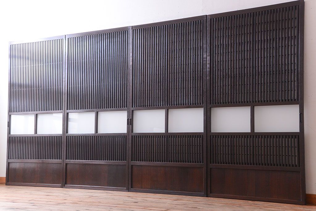 古民具・骨董　裏障子付き!すりガラス帯のアンティーク格子戸