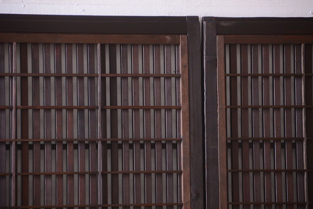 古民具・骨董　裏障子付き!すりガラス帯のアンティーク格子戸