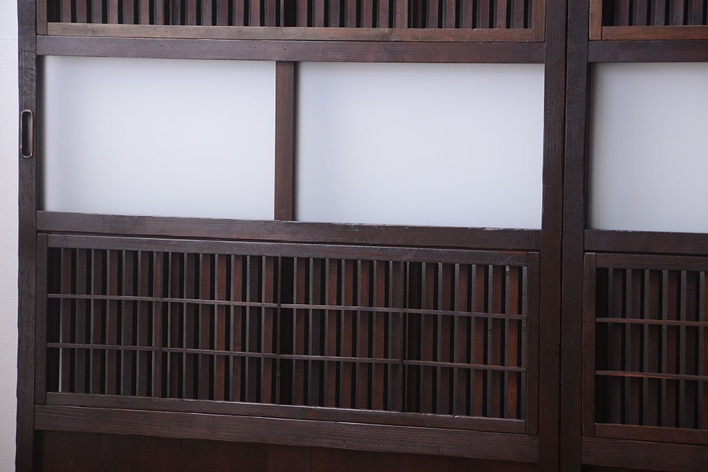 古民具・骨董　裏障子付き!すりガラス帯のアンティーク格子戸