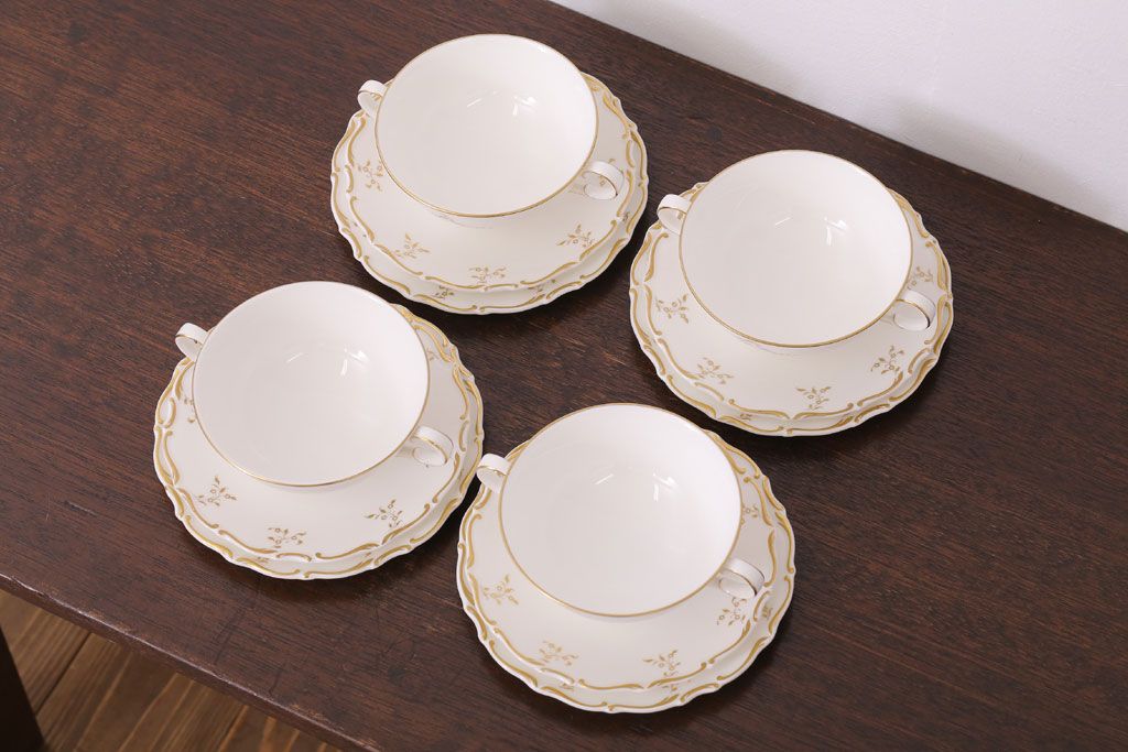 イギリスビンテージ　 ROYAL DOULTON(ロイヤルドルトン)　monteigne　スープカップトリオ4客セット(洋食器)