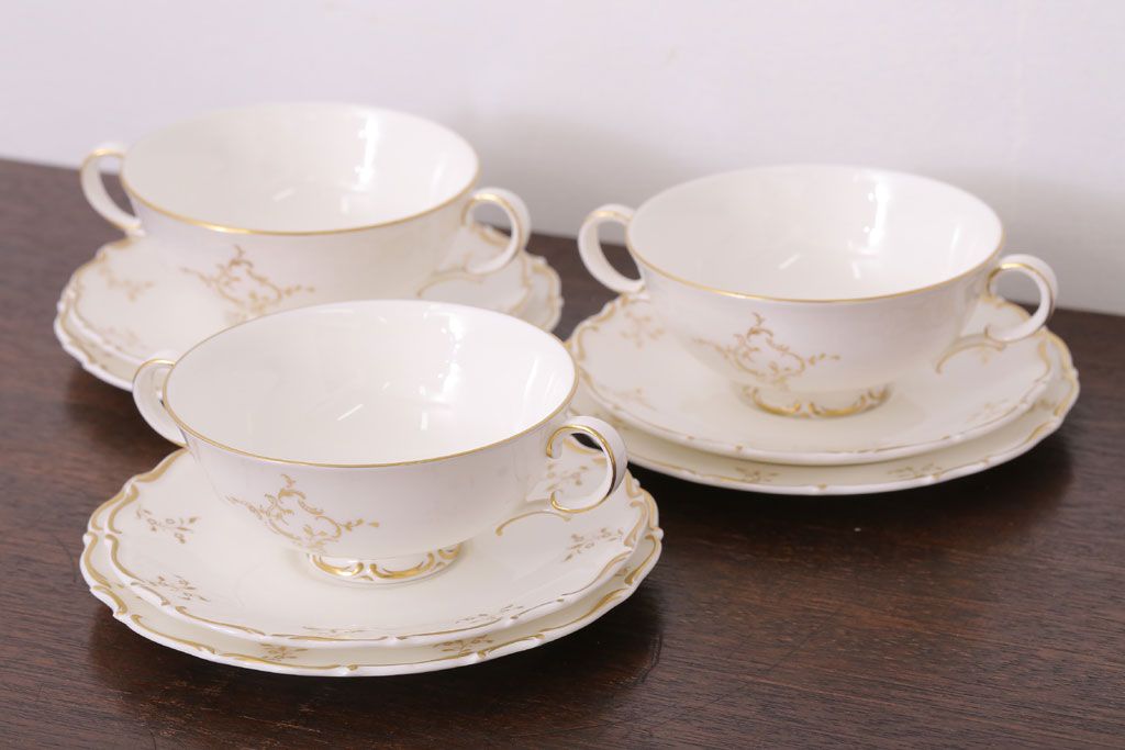 イギリスビンテージ　 ROYAL DOULTON(ロイヤルドルトン)　monteigne　スープカップトリオ3客セット(洋食器)