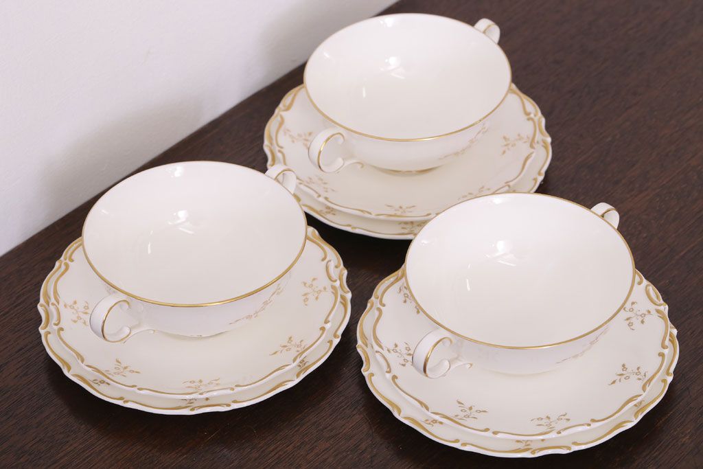 イギリスビンテージ　 ROYAL DOULTON(ロイヤルドルトン)　monteigne　スープカップトリオ3客セット(洋食器)