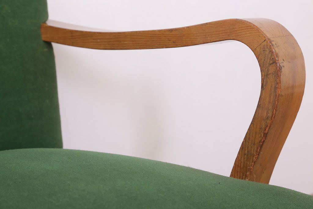 アンティーク家具　和製アンティーク　オリジナル座面のナラ材アームチェア(2)