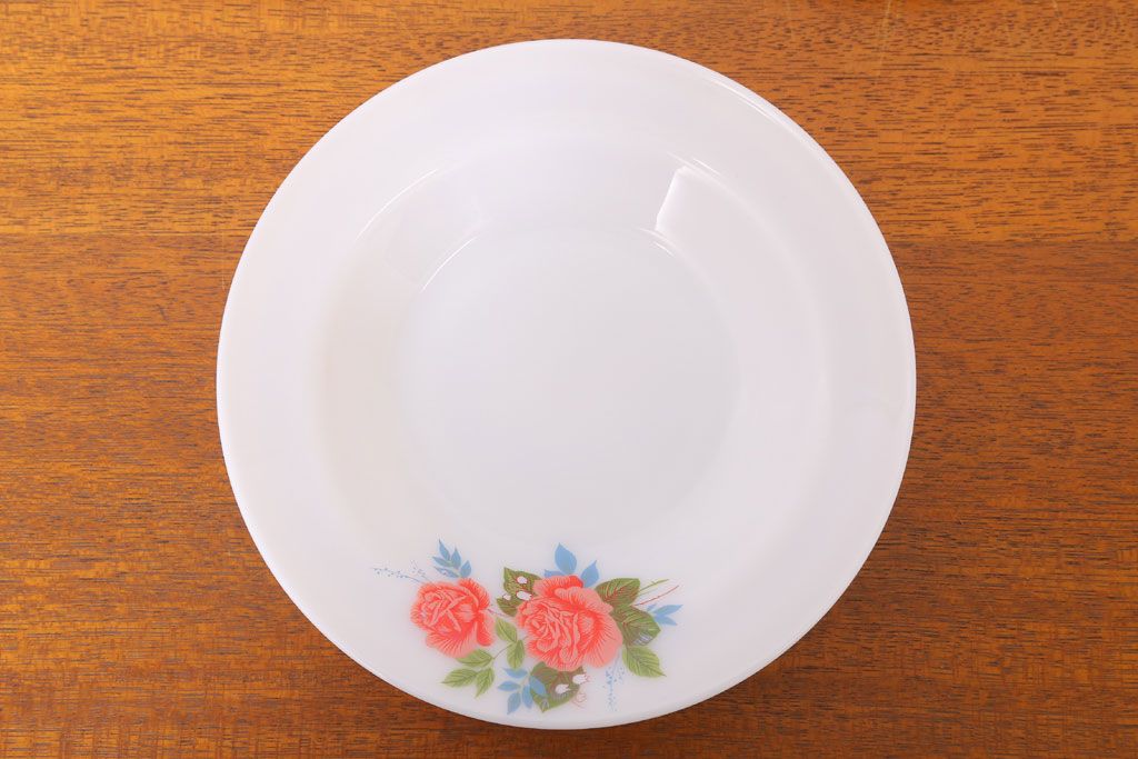 イギリスビンテージ　JAJ　パイレックス　Cottage Rose(コテージ ローズ)シリーズ　ミルクガラスのスープ皿3枚セット(洋食器)(2)