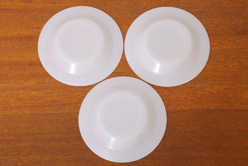 イギリスビンテージ　JAJ　パイレックス　Cottage Rose(コテージ ローズ)シリーズ　ミルクガラスのスープ皿3枚セット(洋食器)(2)